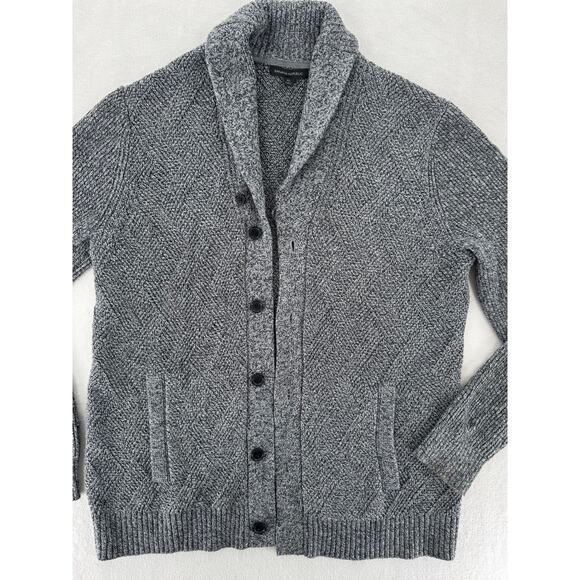 Banana Republic Mens Black White Cotton Cardigan Sweater Grandpacore Shawl XL - Picture 2 of 8